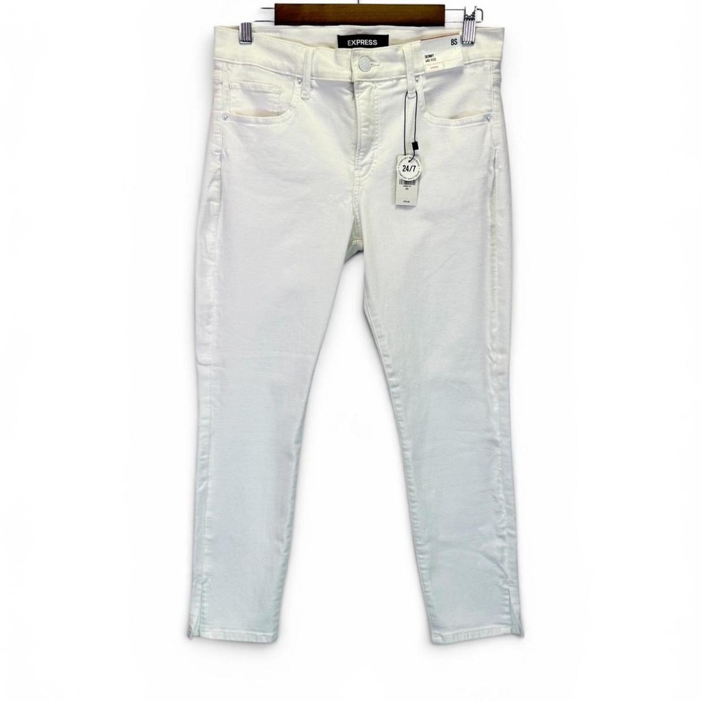 Express Womens White Skinny Mid Rise Jeans Size 8S Comfort Waistband Stretch